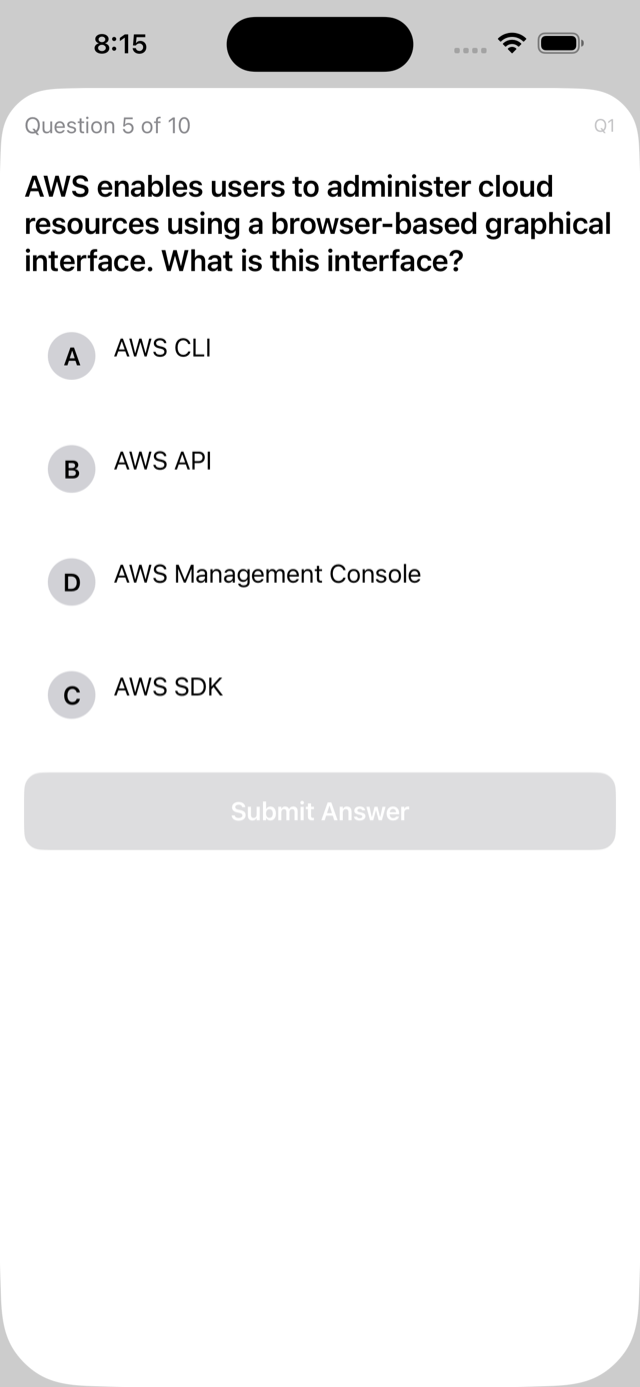 Practice question screen